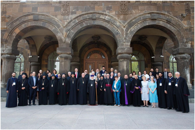 The participants together with the Katholikos Karekin II in the center The participants together with the Katholikos Karekin II in the center